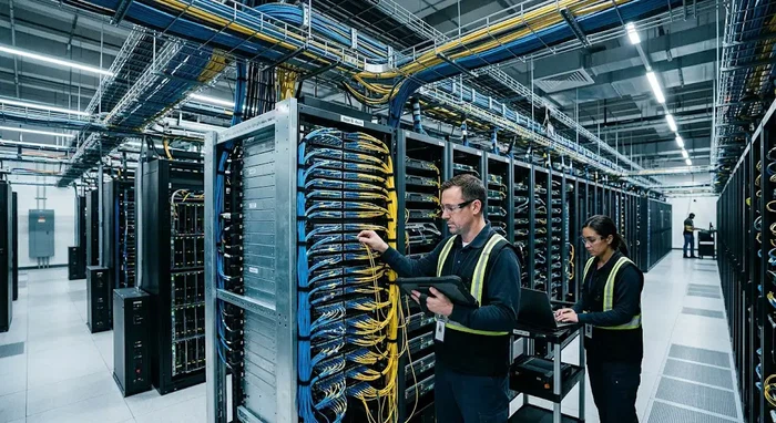 AI data center with high-density fiber optic cabling AI data center with high-density fiber optic cabling